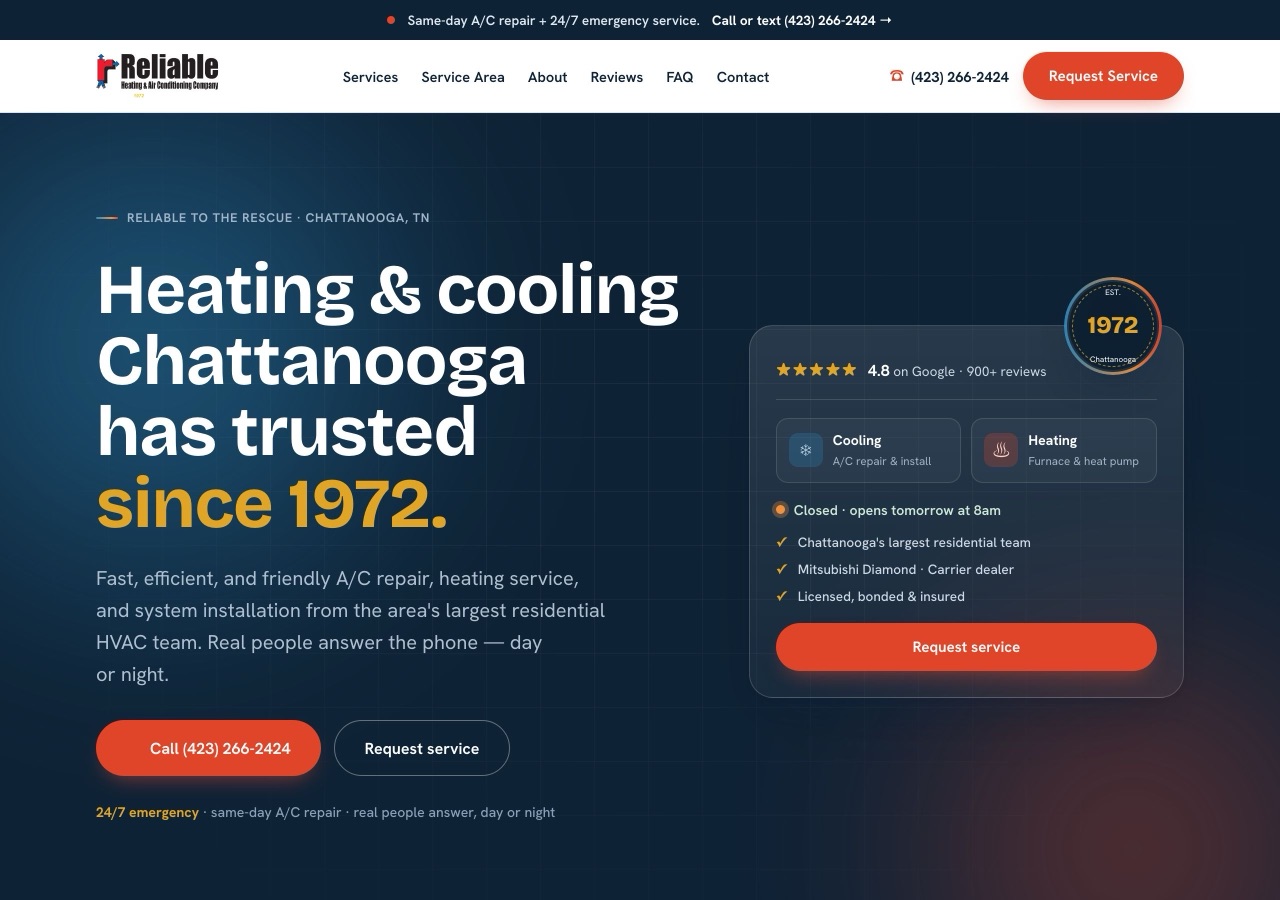 Reliable Heating & Air, Rebuilt redesign (HVAC)